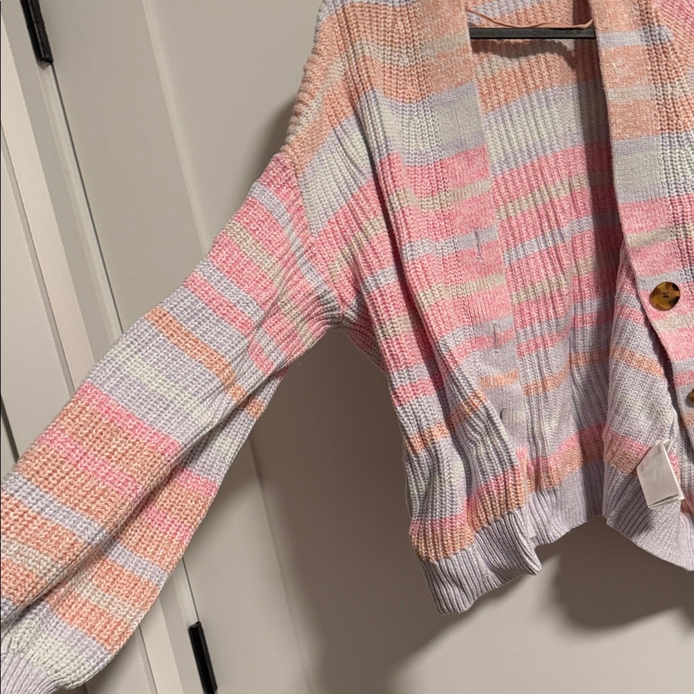 GAP Pastel Striped Button-Front Cardigan in Pink, Peach & Lavender - Picture 4 of 5